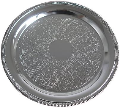 Richblue Royal Style Round Metal Tea Set Holder Serving Tray Silver