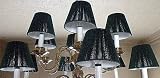 15, NEW, HUNTER GREEN, CHANDELIER, or, CANDLE LIGHTS, LAMP SHADES, CLIP-ON, for, CANDELABRA BULBS, NEW, HEAVY DUTY, LAMP SHADE, with, DARK GREEN, DOUBLED, FABRIC, CORD, with a, WHITE LINING, for, UPDATING YOUR HOME, GREEN, LIGHT, SHADE, is 3 ACROSS TOP X 5 at BOTTOM X 4 TALL, LIGHT SHADES, UPC609722846660