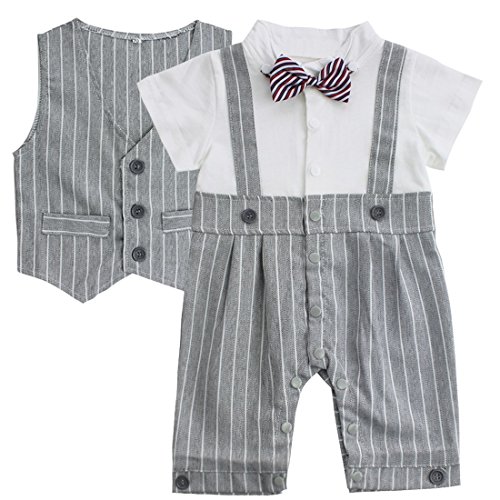 FEESHOW Baby Boys' Cotton Gentleman Romper Vest with Bowtie Outfit Set