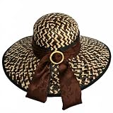 BROWN  BLACK FANCY WIDE BRIM SUN HAT W/SCARF