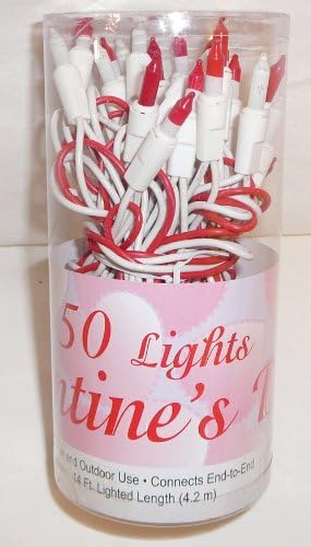 50 Red & White Valentine's String Lights - White Wire