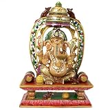 Hand Painted Carved Wood Ganesh Statue