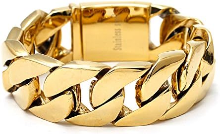 25mm Men's Bracelet Miami Cuban Link Curb Gold Tone Bracelet 9in