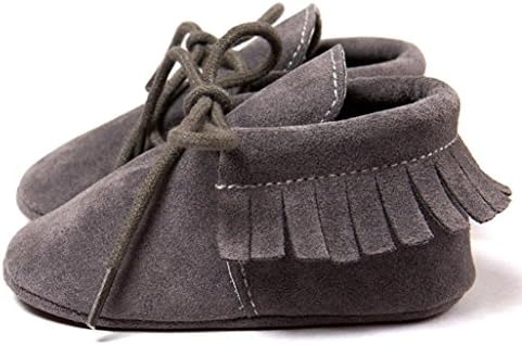 Tevies® 0-18M Baby Toddler Girl Tassels Bandage Shoes Anti-slip Soft Sole Firstwalker (12-18M, Dark Gray)
