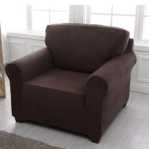 Bluecookies Stretch Arm Chair Slipcover Easy Fit Elastic Fabric Couch Cover Protector Chocolate