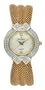 Peugeot Womens Goldtone Bow Shaped Jewelry Inspired Chain Bracelet Watch with a Round Crystal Encrusted Bezel and a Round Mother of Pearl Dial