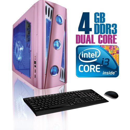 CybertronPC X-Cruiser 2 CINN11202SKP, Pink, Intel Core i3 Dual-Core 2.93GHz, 4GB DDR3, 500GB Hard Drive, DVDRW w/LightScribe, GeForce GT220, 400 Watt Power Supply, Windows 7 Home Premium 32-bit, 1 Year Parts & Labor Warranty