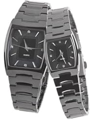 Orient Idea Ori-0300E 2 x Fashion Rectangular Case Quartz Wrist Watches with Alloy Band for Couples Lovers - White
