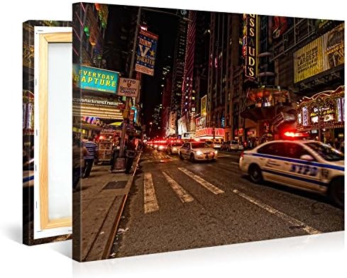 Stretched Canvas Print - POLICE LIGHTS Large New York Cityscape Wall Art e6114 Size: 40"W x 30"H