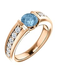18K Rose Gold 6.00mm Round Cut Sky Blue Topaz and Diamond Ring -- LIFETIME WARRANTY