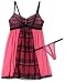 Betsey Johnson Women's Tricot Lace Trim Babydoll,Strawberry Flip,Small