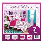 7pcs Soft Microfiber White Purple Green Blue Peace Sign Comforter Set Queen / Full Size