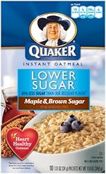 Quaker Instant Oatmeal Lower Sugar Maple & Brown Sugar, 10-Count Boxes (Pack of 6)