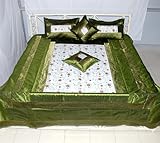 Golden Block Print King Size Bedspread Bed Sheet with Pillow & Cushion Cove ....