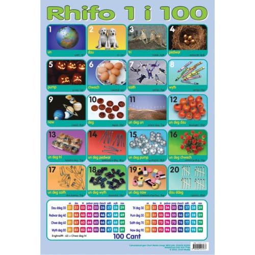 Welsh Numbers 1 100 Chart (Rhifo 1 i 100) Educational Poster Chart