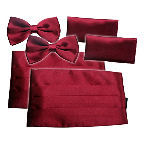 HDE Solid Color Poly-Satin Tuxedo Set - Bow Tie, Cummerbund & Pocket Square