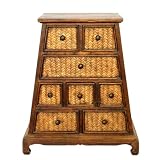 Handmade Asian Furniture - 23 Contemporary 5 Drawer Teak Wood & Rattan Storage Cabinet / Dresser