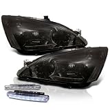 Eautolight Honda Accord Smoked Replacement Head Light + LED Bumper Fog Light Lamp