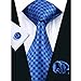 Hi-Tie Mens Blue Striped Solid Plaid Paisley Silk Tie Hanky Cufflinks set
