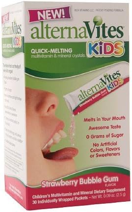 alternaVites Kids Quick Melting Multivitamin Crystals,, Strawberry Bubble Gum 30 ea(Pack of 3)