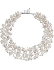 HinsonGayle "Isabella" Handwoven 5-Strand Natural Crystal and Cultured Pearl Necklace (Artisan Collection)