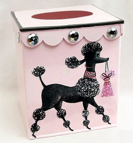 Retro Vintage Tissue Holder ~ Tissue Box Cover ~ Tissue Box Holder ~ Kleenex Holder ~ Shabby Chic Pink Enamel with French Vintage 50's Poodle Art