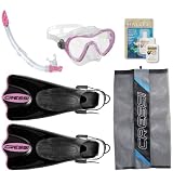 Scuba Snorkeling Ladies Dive Mask Fins Dry Snorkel Gear Set , Pink, XS-SM | 4...