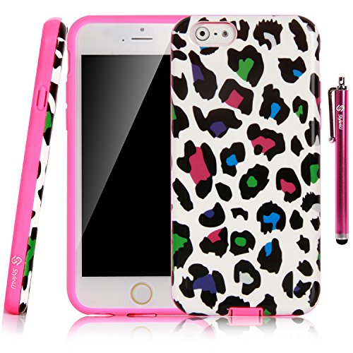 iPhone 6 Case, Style4U iPhone 6 Colorful Leopard Design Slim Fit Hybrid Armor Case for Apple iPhone 6 4.7-inch with 1 Stylus and 1 HD Clear Screen Protector [Leopard Hot Pink]
