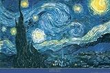 IMAGE OF The Starry Night, c.1889 HIGH QUALITY CANVAS Print With Light Added BRUSHSTROKES Vincent Van Gogh 36x24