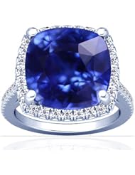 18K White Gold Cushion Cut Blue Sapphire Ring With Sidestones (GIA Certificate)