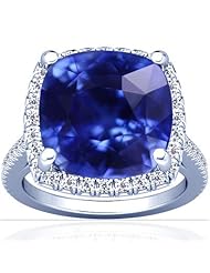 14K White Gold Cushion Cut Blue Sapphire Ring With Sidestones (GIA Certificate)