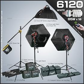 Linco Remote Control Flora 6120W 3 Head light Kit with Softboxes and Boom Stand PE9031-6120FKB
