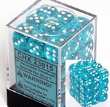 Chessex Translucent 12mm d6 Teal w/White Dice Block 36 Dice