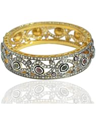 925 Sterling Silver Gold Plated Multi-Color Tourmaline Vintage Handmade Bangle Jewelry