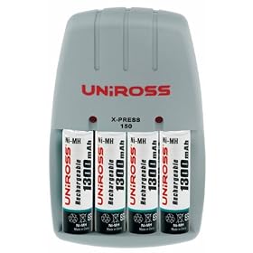 Uniross Classic Xpress 150 Charger with 4 x AA 1300 mAh Rechargeable Batteries