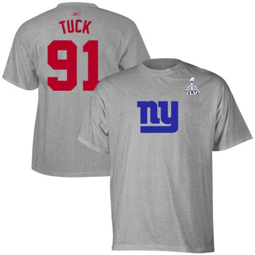 Reebok Justin Tuck New York Giants Super Bowl XLVI Bound Name & Number T-Shirt - Gray (Small)