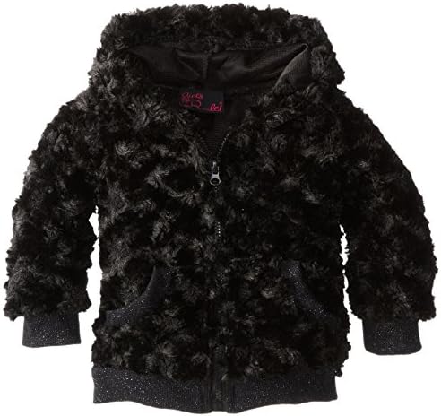 Little Lass Baby-Girls Infant Black Faux-Fur Hoodie with Sparkle Ribbed Trims