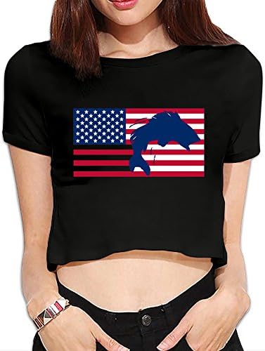 Short Sleeve Fishing American Flag Midriff-Baring Tee Shirts For Famale