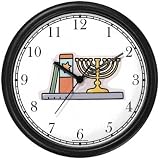 Menorah & Jewish Books Judaica Jewish Theme Wall Clock by WatchBuddy Timepieces (White Frame)