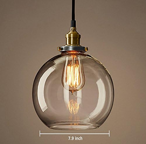 Art Lighting CD1077 Adjustable Height 1-light Antique Globe Hanging Pendant Light with Clear Glass Lampshade and Copper Lampholder, E26 Medium Base, 120V/220V