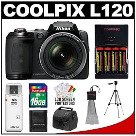 Nikon Coolpix L120 14.1 MP Digital Camera (Black) with 16GB Card + Batteries Charger +... by Nikon