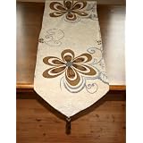 Chenille Floral Design Table Runner Beige 13 X 70 by Violet Linen