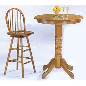 3 Piece Oak Finish Bar Table and Stool Set by Bar Stools