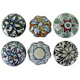 Colorful Ceramic Magnets, Antique Look- Set of 6