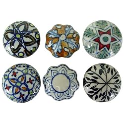 Colorful Ceramic Magnets, Antique Look- Set of 6