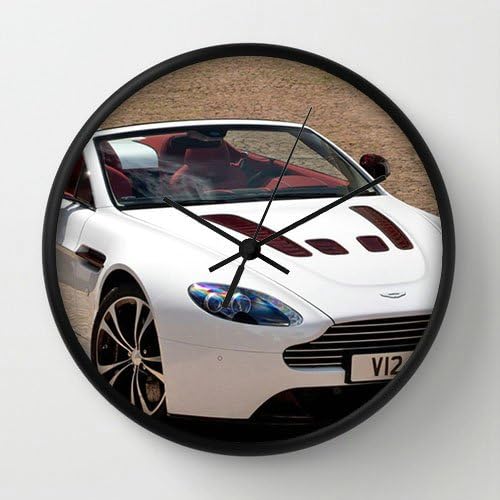 10" Diameter Wall Clock with White Aston Martin V Vantage Black Frame Modern Design Watch Wall 10" Diameter Unique Wall Clocks