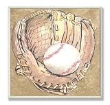 The Kids Room Baseball Glove and Ball with Brown Background Square Wall Plaque