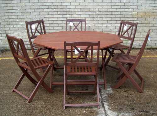 6 Person Wooden Folding Hexagonal Garden Furniture 