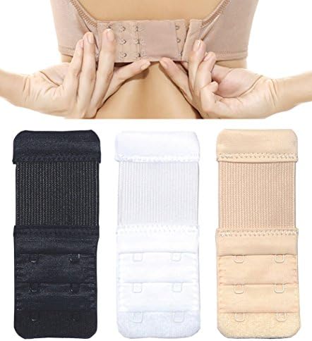 Quintina Ladies Elastic Bra Extender Stretchy 2 hook 3/4 inch Spacing Breathing Room (2 hook 3/4 inch, 3 Pcs (Black+Nude+White))