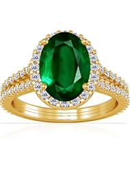 18K Yellow Gold Oval Cut Emerald Ring With Sidestones (GIA Certificate)